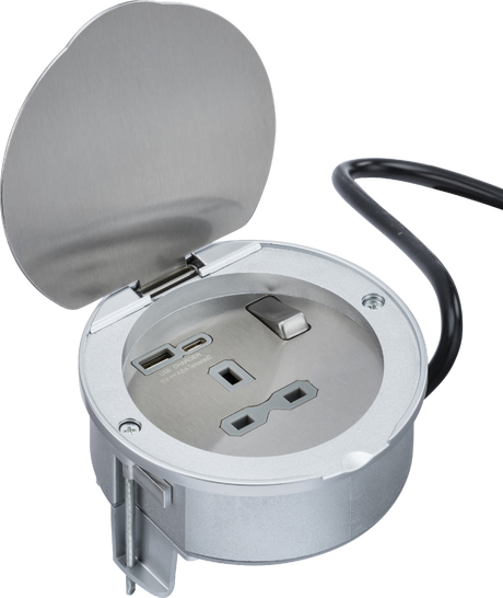 Recessed 13A Socket with Dual USB - Stainless Steel