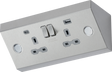 Under Cabinet 13A 2G Socket with Dual USB A+C - Stainless Steel