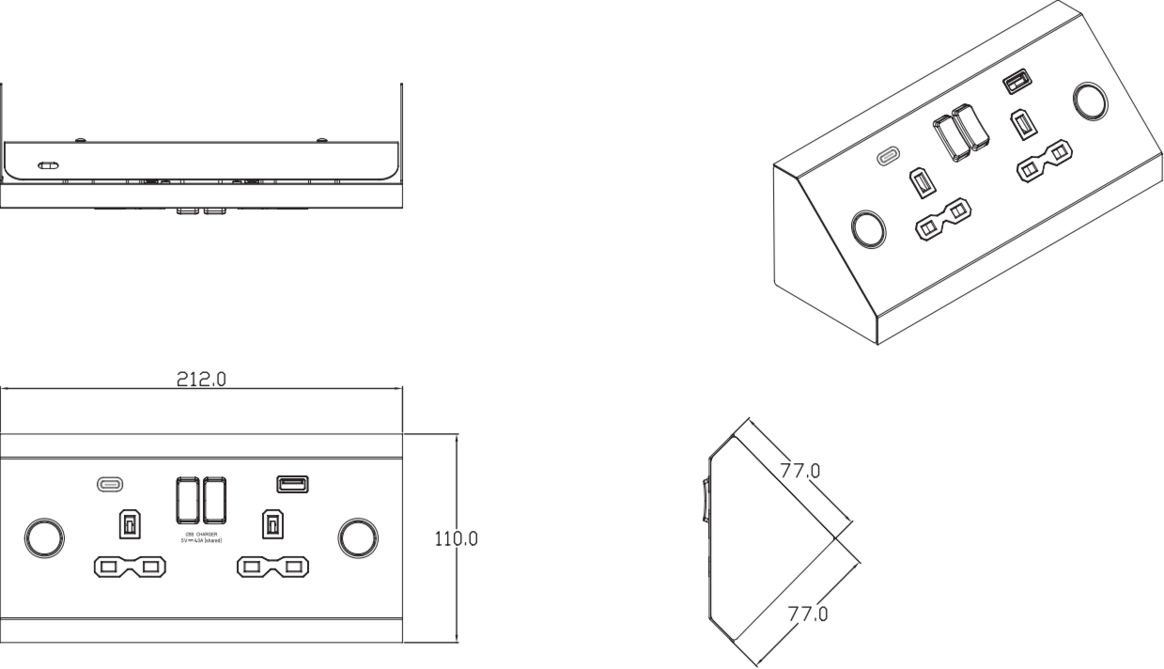 Under Cabinet Socket with Dual USB Charge - Stainless Steel Finish