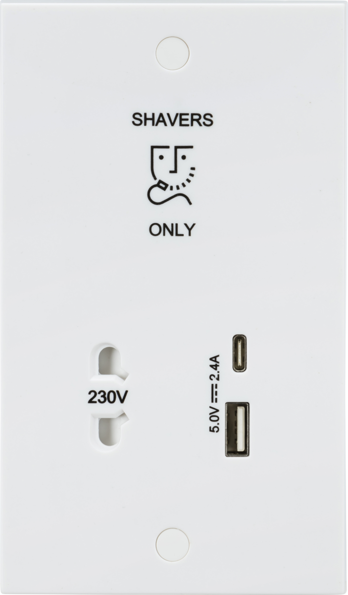 230V Shaver Socket with Dual USB A+C