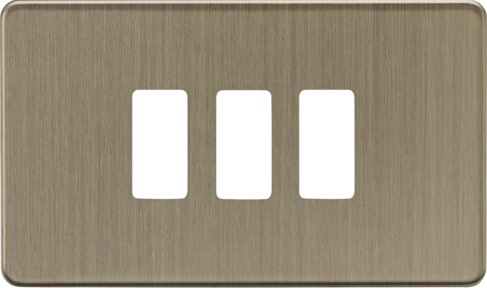 3G Grid Faceplate in Antique Brass - Suitable for Screwless Systems