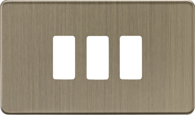 3G Grid Faceplate in Antique Brass - Suitable for Screwless Systems