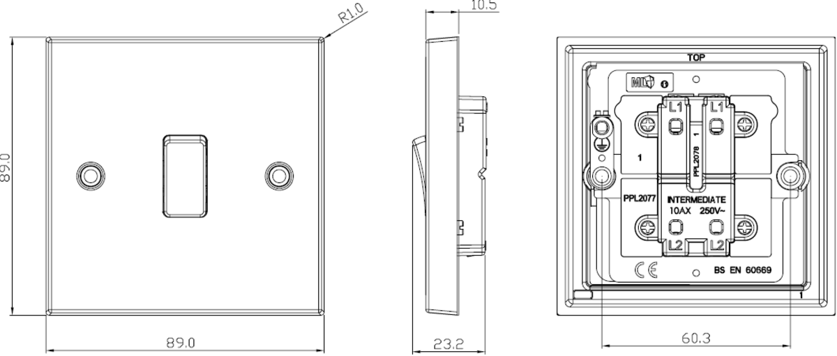 Additional view of 10AX Brushed Chrome Intermediate Switch - CS12BC