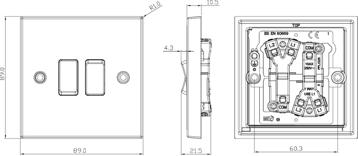 Square Edge Design 10AX Plate Switch