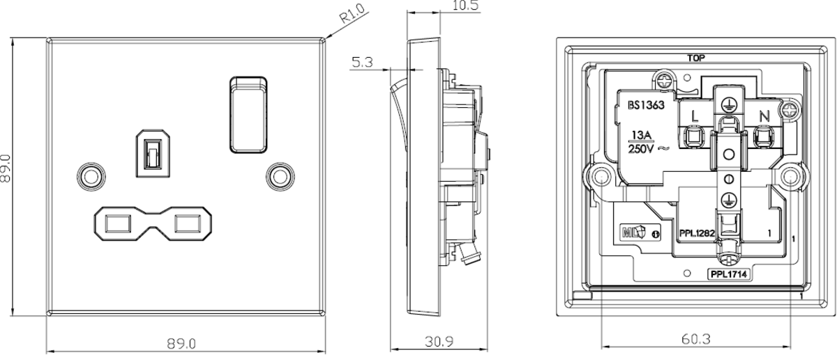 Alternate view of Brushed Chrome 13A DP Switched Socket