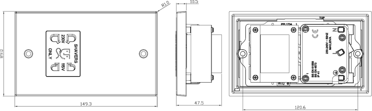Alternative view of Dual Voltage Shaver Socket - Brushed Chrome