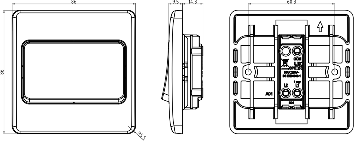 Alternate view of 10A 1G DP Wide Rocker Switch