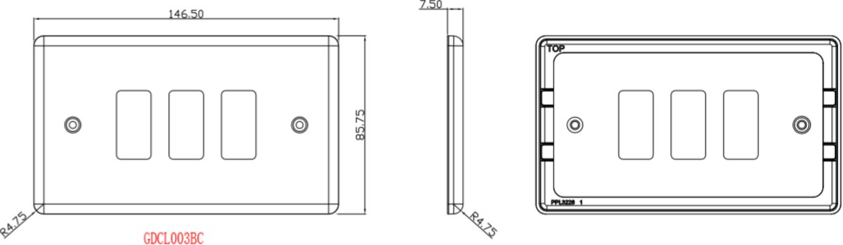 3G Grid Faceplate - Rounded Edge Brushed Chrome detailed view