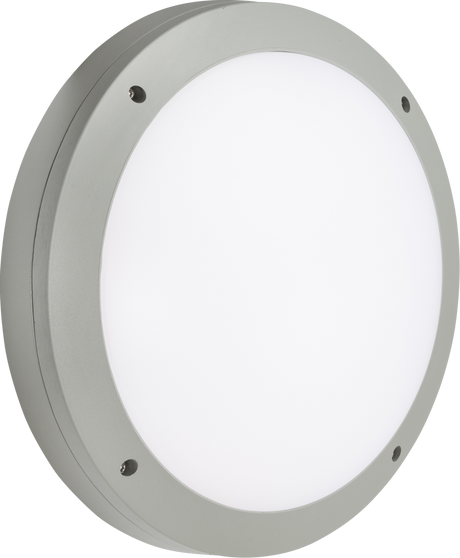 Sherpa 230V IP65 18W LED Round Bulkhead with Emergency & Daylight Sensor Grey