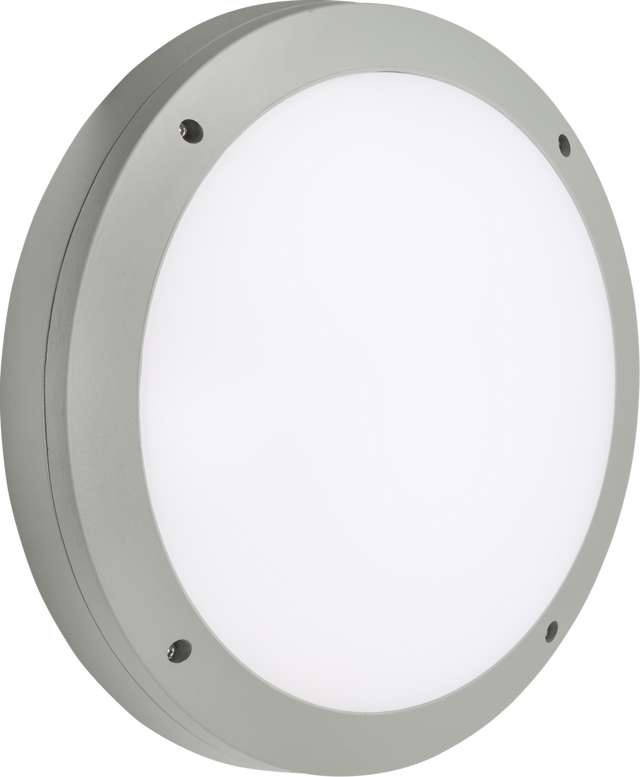 Sherpa 230V IP65 18W LED Round Bulkhead with Emergency & Daylight Sensor Grey