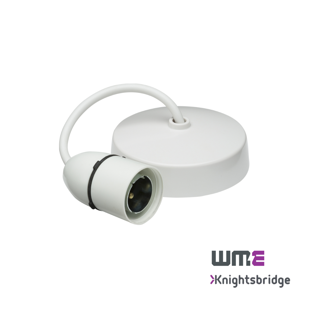 Knightsbridge: SN8270, 6" T2 BC Pendant Set, Pre-wired, White Finish, 100W Max, Ideal for Home and Commercial Use