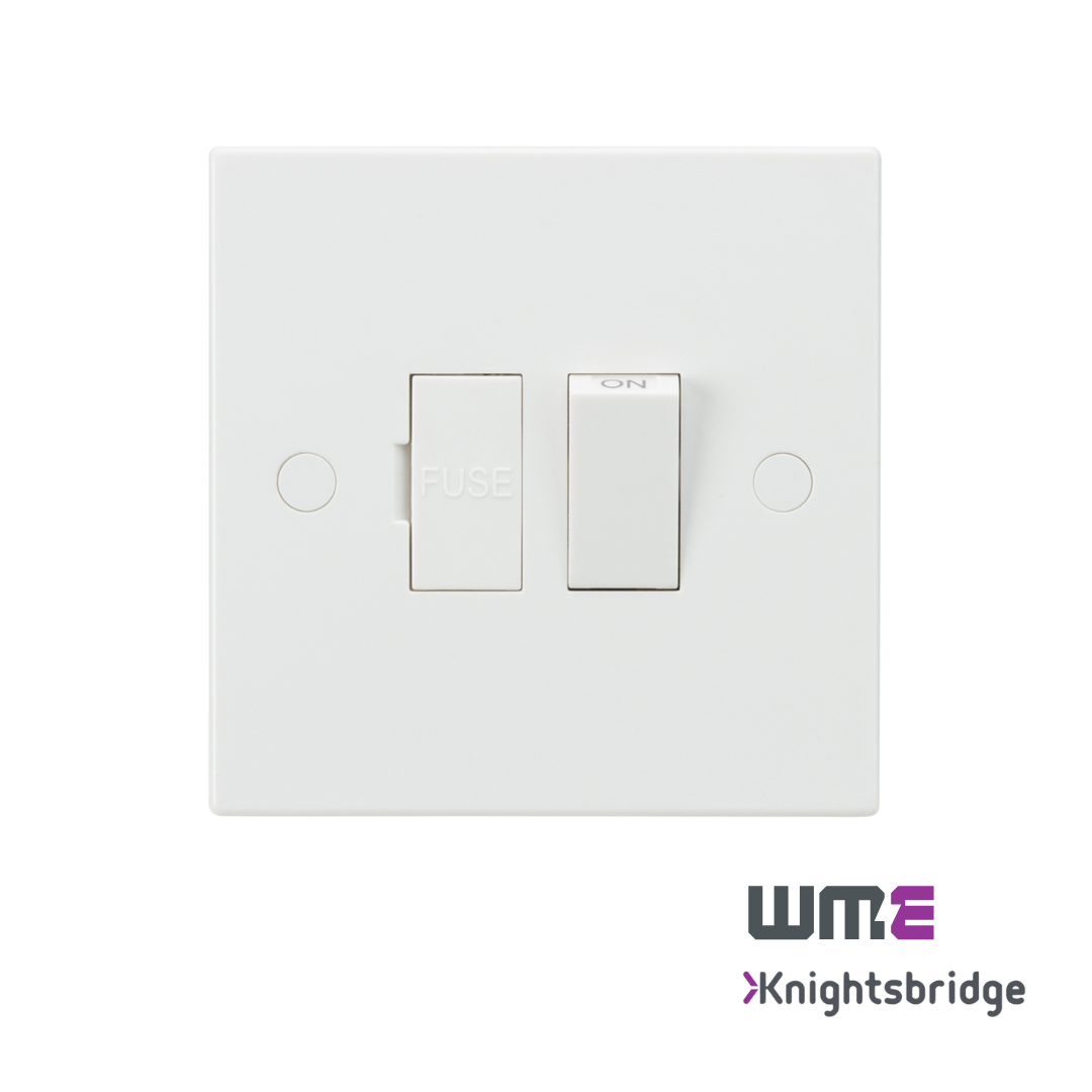 Knightsbridge: SN6300, 13A Switched Fused Spur Unit, White, 9mm Plate, IP20, 230V, BS 1363-2 Certified