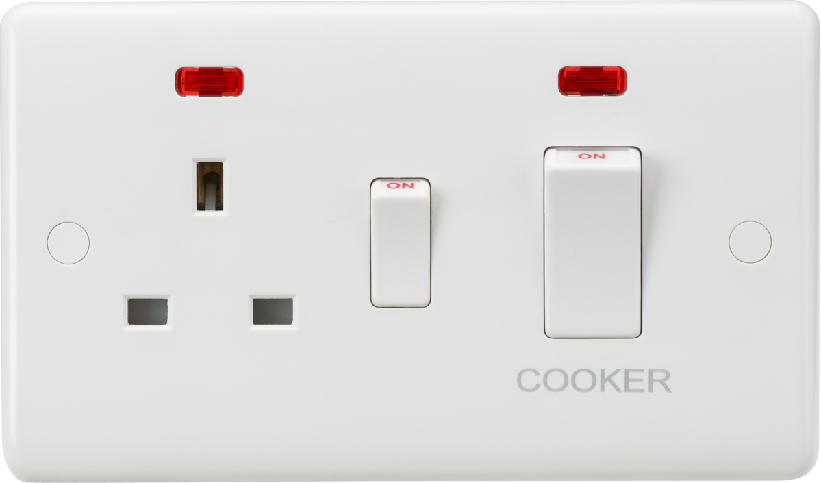Knightsbridge 45A DP Switch & 13A Socket with Neons - White Rocker
