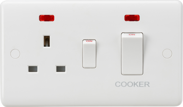 Knightsbridge 45A DP Switch & 13A Socket with Neons - White Rocker