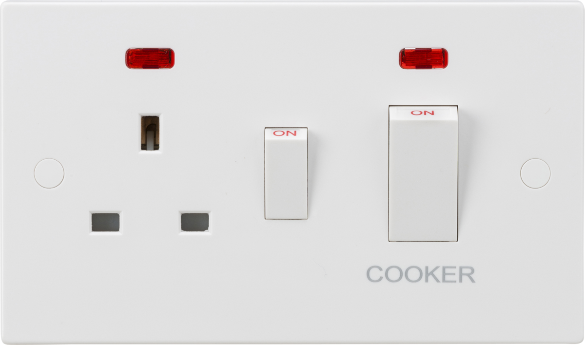 Knightsbridge 45A DP Switch & 13A Switched Socket with Neons - White Rockers