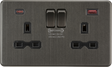 13A 2G DP Switched Socket with Dual USB A+C, Smoked Bronze