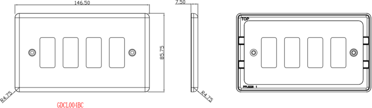 4G Grid Faceplate - Rounded Edge Polished Chrome Side View