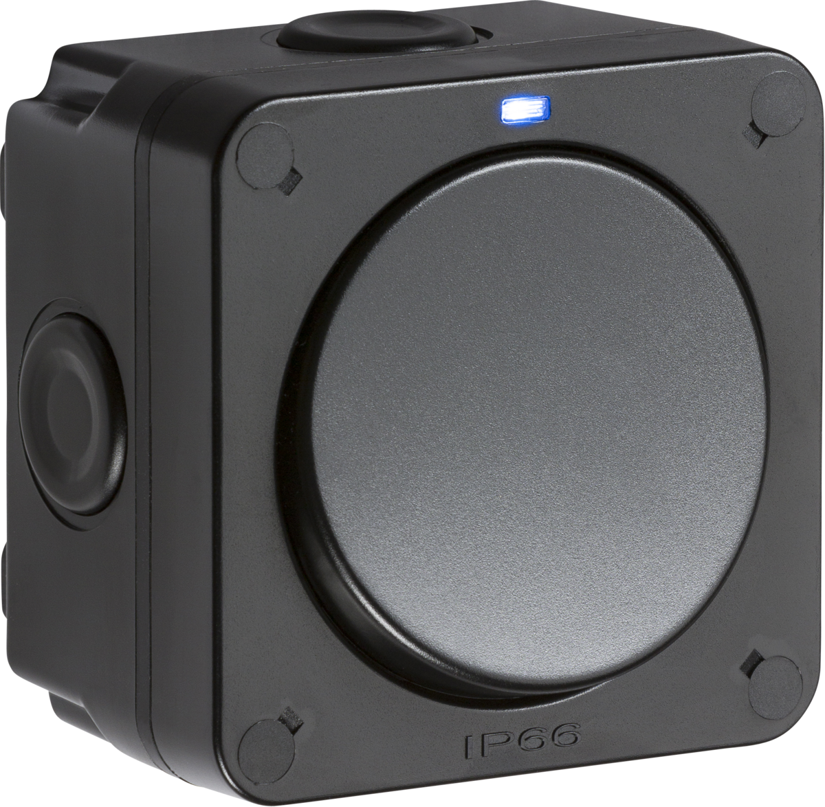 IP66 20AX 1G SP 2-way switch - Black with Blue LED Indicator