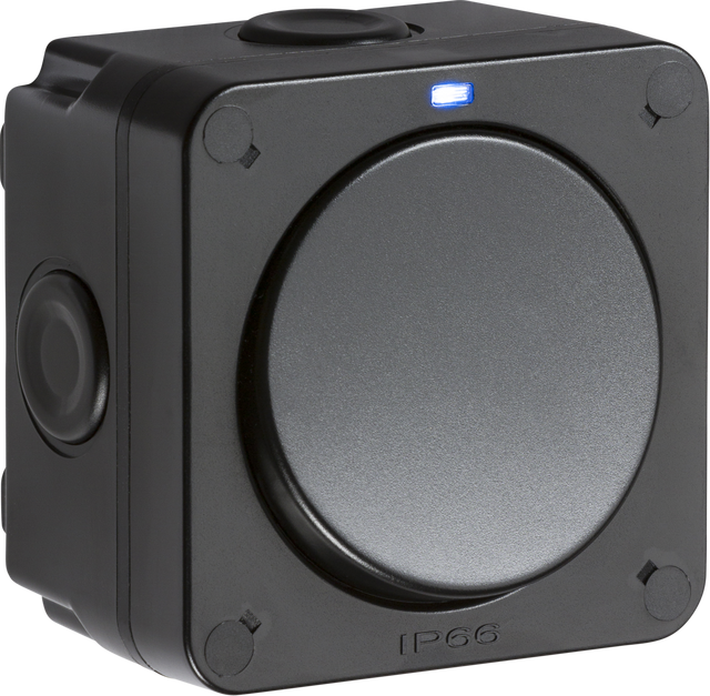 IP66 20AX 1G SP 2-way switch - Black with Blue LED Indicator