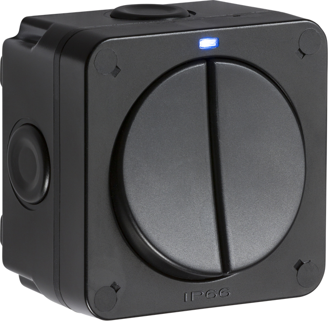 IP66 20AX 2G SP 2-way Switch - Black
