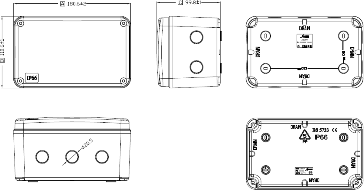 Alternate view of IP66 Large Black Weatherproof Enclosure