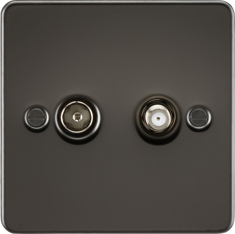 Gunmetal Flat Plate Isolated TV and SAT Outlet - FP0140GM