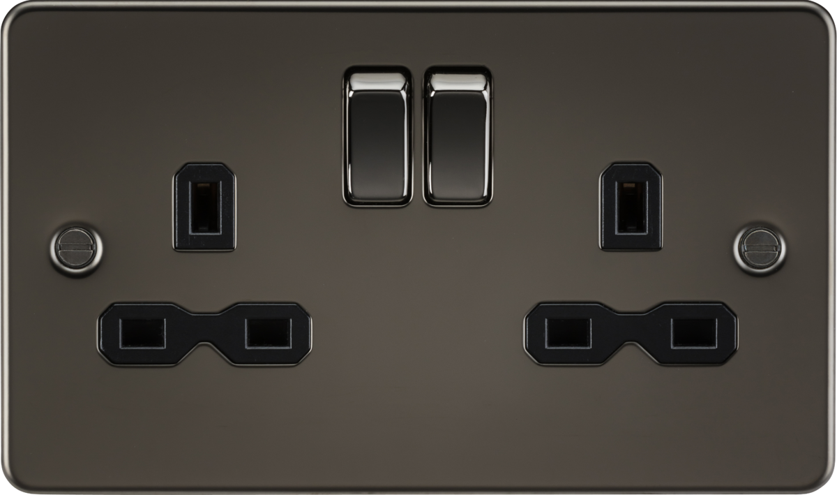13A 2G DP Switched Socket with Twin Earths - Gunmetal with Black Insert