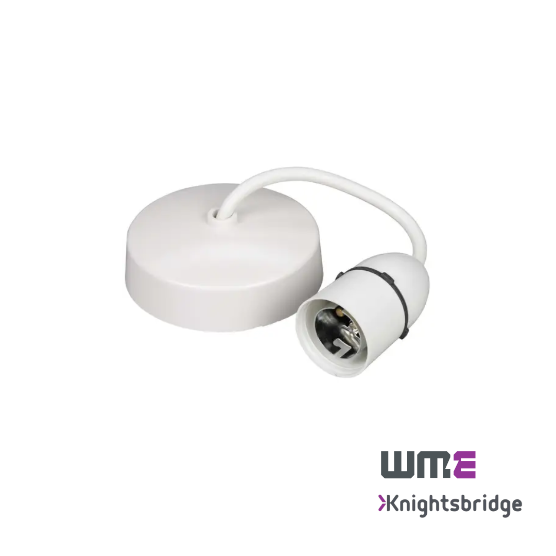 Knightsbridge: SN8270, 6" T2 BC Pendant Set, Pre-wired, White Finish, 100W Max, Ideal for Home and Commercial Use