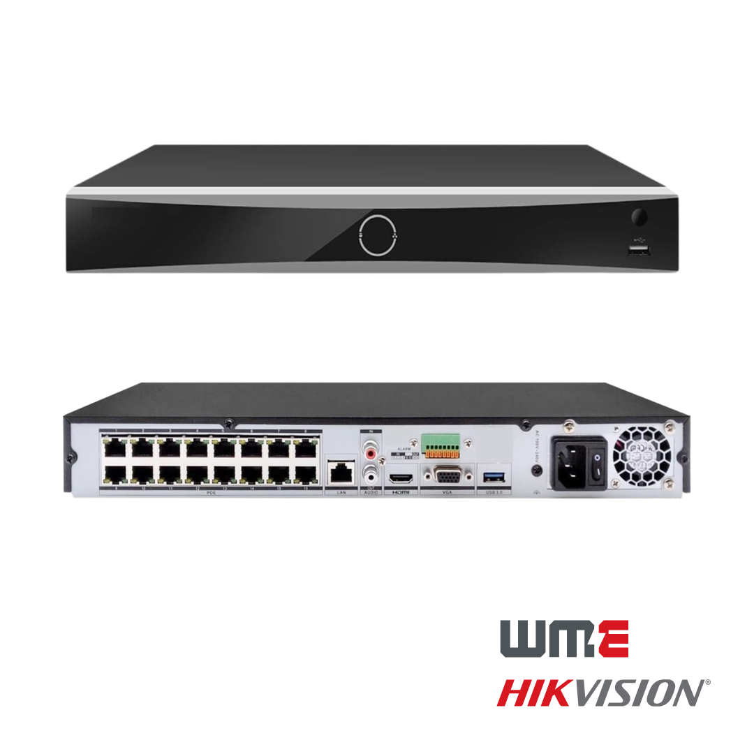 HikVision: DS-7616NXI-K2/16P, 16-Channel Plug and Play NVR, 12MP, H.265+, 16 PoE Ports