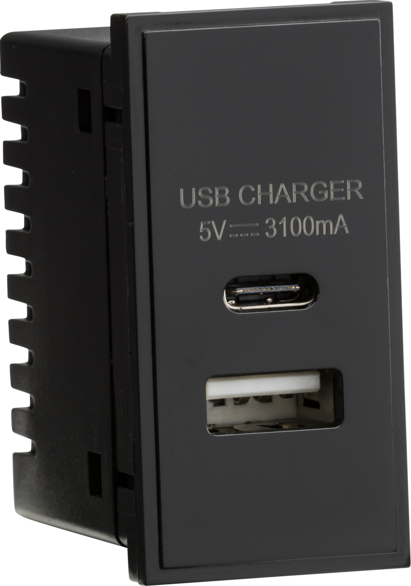 Dual USB A+C Charger Module 25x50mm - Black