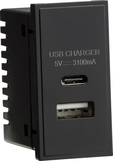 Dual USB A+C Charger Module 25x50mm - Black