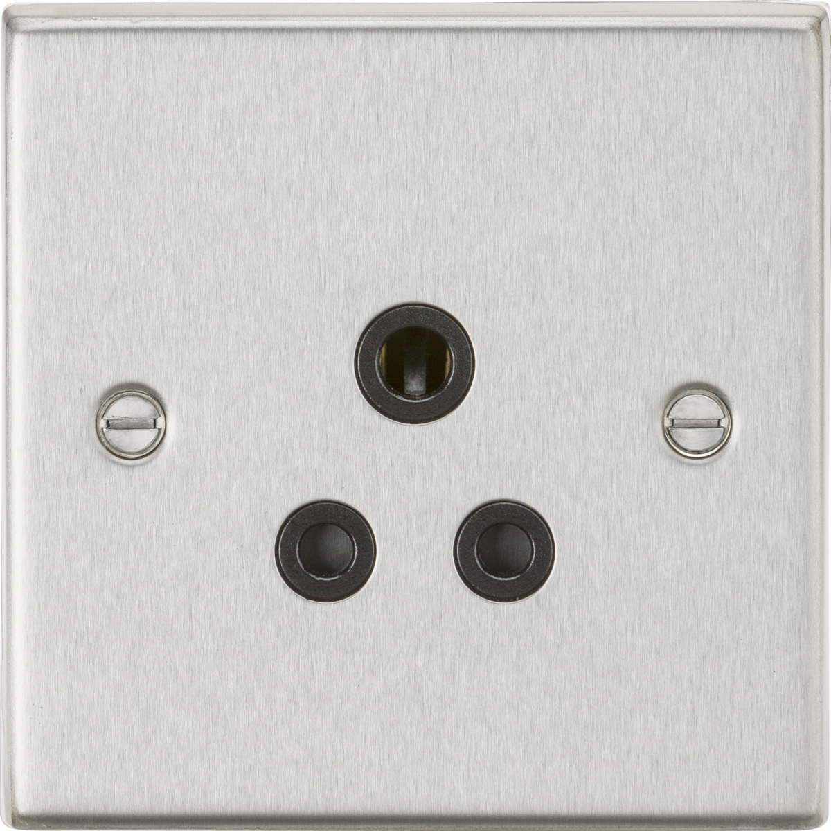 5A Unswitched Socket - Brushed Chrome with Black Insert