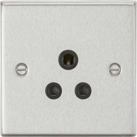 5A Unswitched Socket - Brushed Chrome with Black Insert