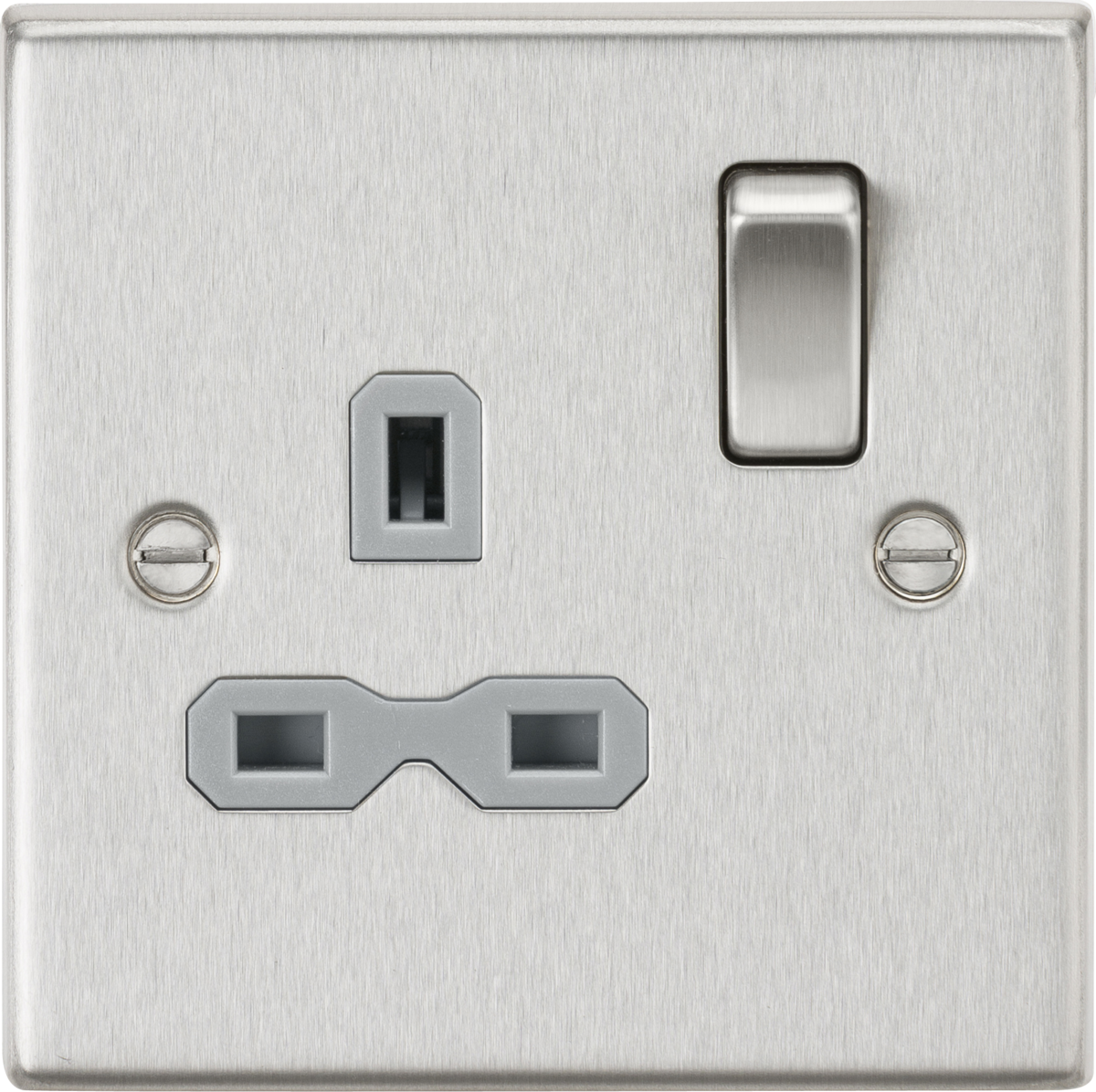 13A 1G DP Switched Socket - Brushed Chrome with Grey Insert