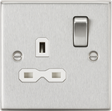 Brushed Chrome 13A DP Switched Socket with White Insert