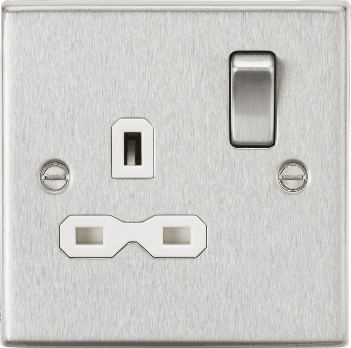 Brushed Chrome 13A DP Switched Socket with White Insert