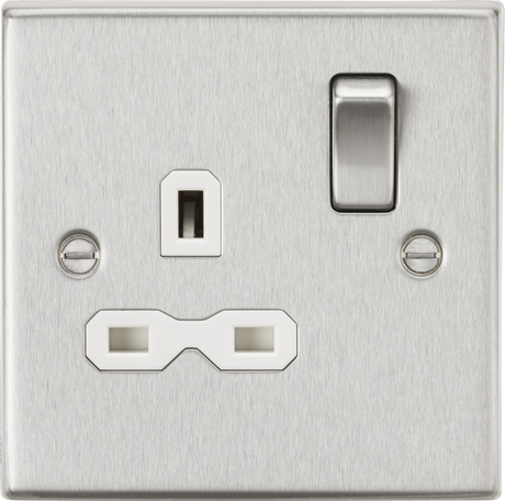 Brushed Chrome 13A DP Switched Socket with White Insert