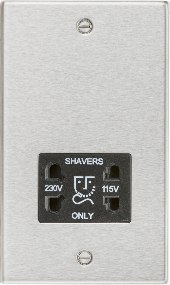 Dual Voltage Shaver Socket - Brushed Chrome with Black Insert