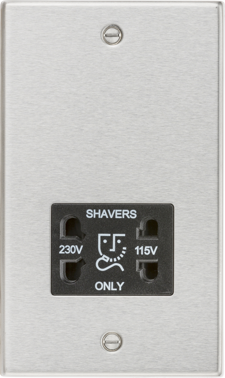 Dual Voltage Shaver Socket - Brushed Chrome with Black Insert