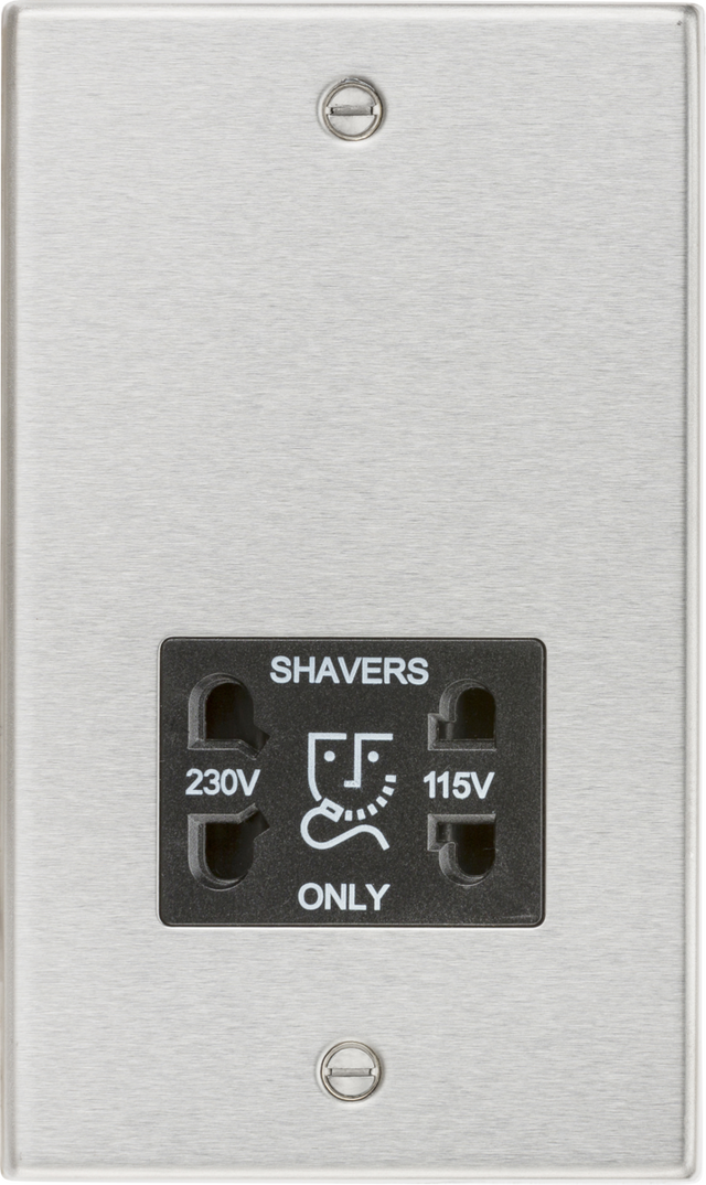Dual Voltage Shaver Socket - Brushed Chrome with Black Insert