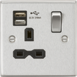 13A 1G SP Switched Socket with Dual USB A+A - Brushed Chrome
