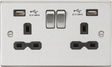 13A 2G SP Switched Socket with Dual USB A+A in Brushed Chrome.