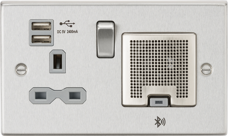 13A Socket with Bluetooth Speaker - Brushed Chrome