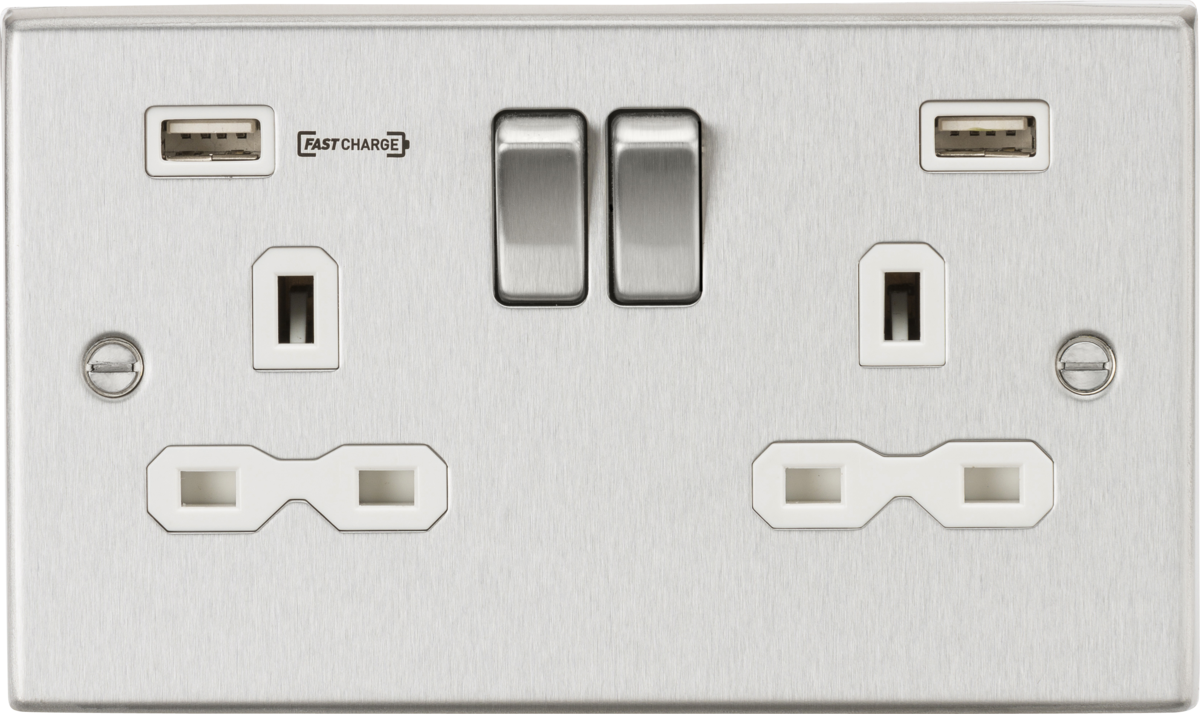 13A DP Switched Socket with Dual USB A+A - Brushed Chrome