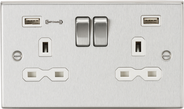 13A DP Switched Socket with Dual USB A+A - Brushed Chrome