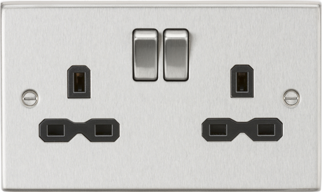 13A 2G DP Switched Socket - Brushed Chrome with Black Insert