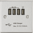 230V Quad USB-A Charger Outlet - Brushed Chrome with Black Insert