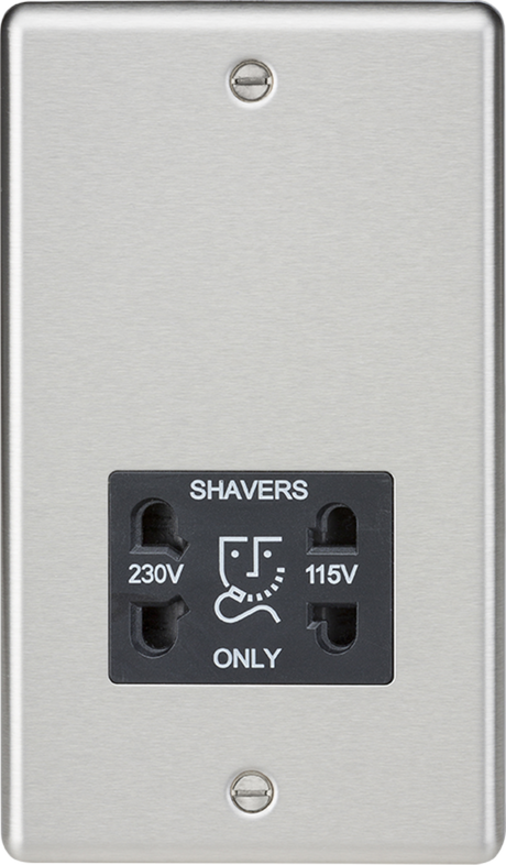 Brushed Chrome Dual Voltage Shaver Socket with Black Insert