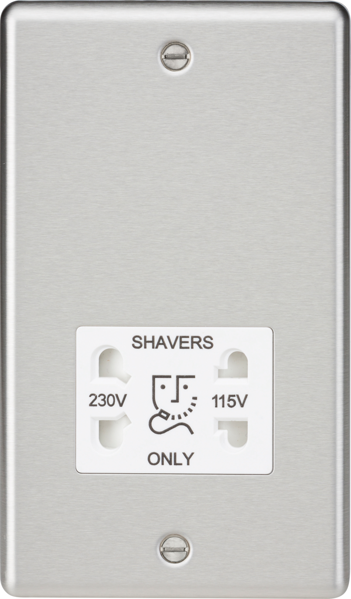 115/230V Dual Voltage Shaver Socket - Brushed Chrome with White Insert