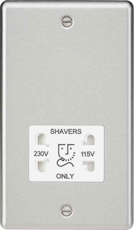 115/230V Dual Voltage Shaver Socket - Brushed Chrome with White Insert